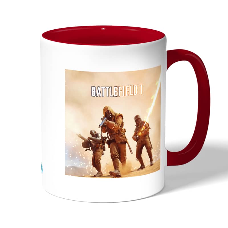 كوب قهوة بمقبض احمر بتصميم اطلاق النار باتلفيلد كوب قهوة بمقبض احمر بتصميم اطلاق النار باتلفيلد