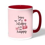 كوب قهوة بمقبض احمر بتصميم الأجازه