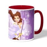 كوب قهوة بمقبض احمر بتصميم الاميرة بيلا بفستان لامع