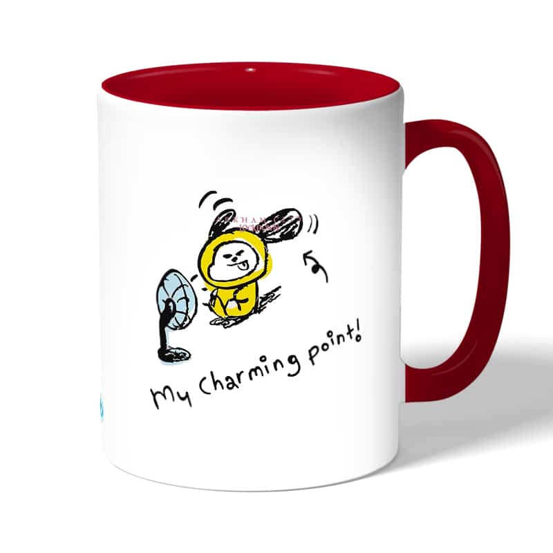 كوب قهوة بمقبض احمر بتصميم اللطيف شيمي شخصيات BT21 كوب قهوة بمقبض احمر بتصميم اللطيف شيمي شخصيات BT21