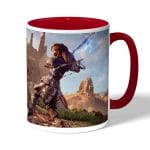 كوب قهوة بمقبض احمر بتصميم المقاتلة إلوي هورايزن زيرو داون