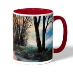 كوب قهوة بمقبض احمر بتصميم انعكاس الغروب