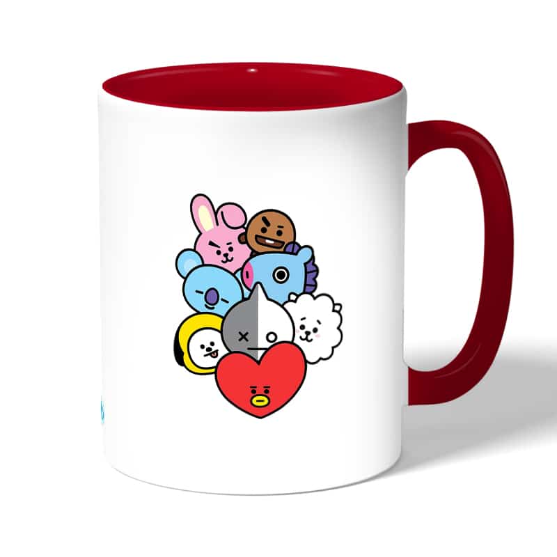 كوب قهوة بمقبض احمر بتصميم بتس شخصيات BT21 كوب قهوة بمقبض احمر بتصميم بتس شخصيات BT21