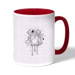 كوب قهوة بمقبض احمر بتصميم بيت العصفور