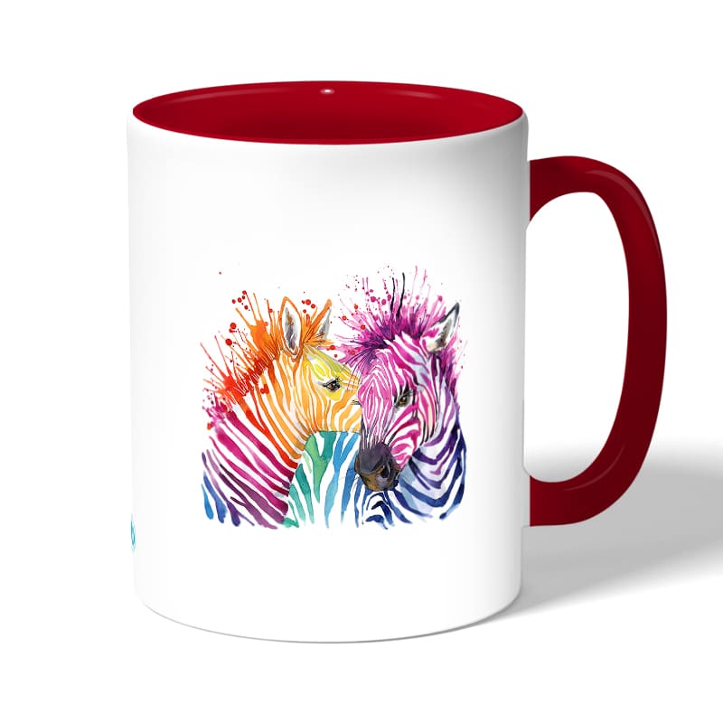 كوب قهوة بمقبض احمر بتصميم حمار وحشي ملون كوب قهوة بمقبض احمر بتصميم حمار وحشي ملون