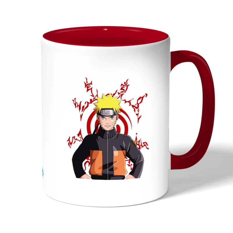كوب قهوة بمقبض احمر بتصميم ختم ناروتو كوب قهوة بمقبض احمر بتصميم ختم ناروتو