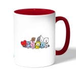 كوب قهوة بمقبض احمر بتصميم خط السعادة شخصيات BT21