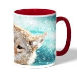 كوب قهوة بمقبض احمر بتصميم ذئب