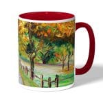 كوب قهوة بمقبض احمر بتصميم رسم الطبيعه