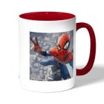 كوب قهوة بمقبض احمر بتصميم سبايدر مان اعلى البرج