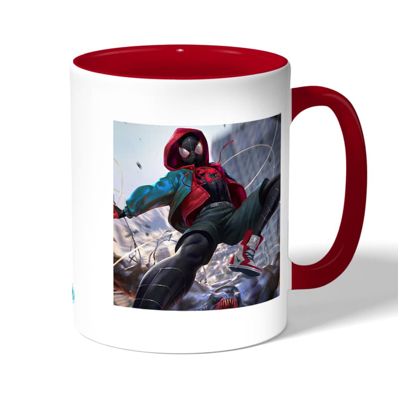 كوب قهوة بمقبض احمر بتصميم  سبايدر مان الصغير كوب قهوة بمقبض احمر بتصميم  سبايدر مان الصغير