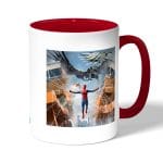 كوب قهوة بمقبض احمر بتصميم سبايدر مان ايرون مان