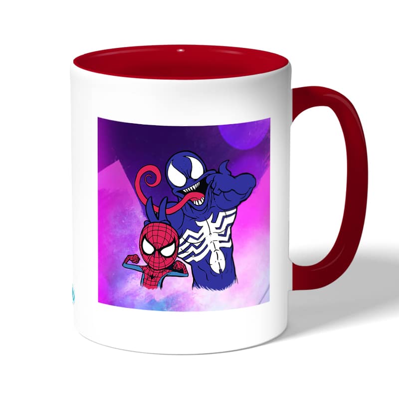 كوب قهوة بمقبض احمر بتصميم  سبيدر مان رسم كوب قهوة بمقبض احمر بتصميم  سبيدر مان رسم