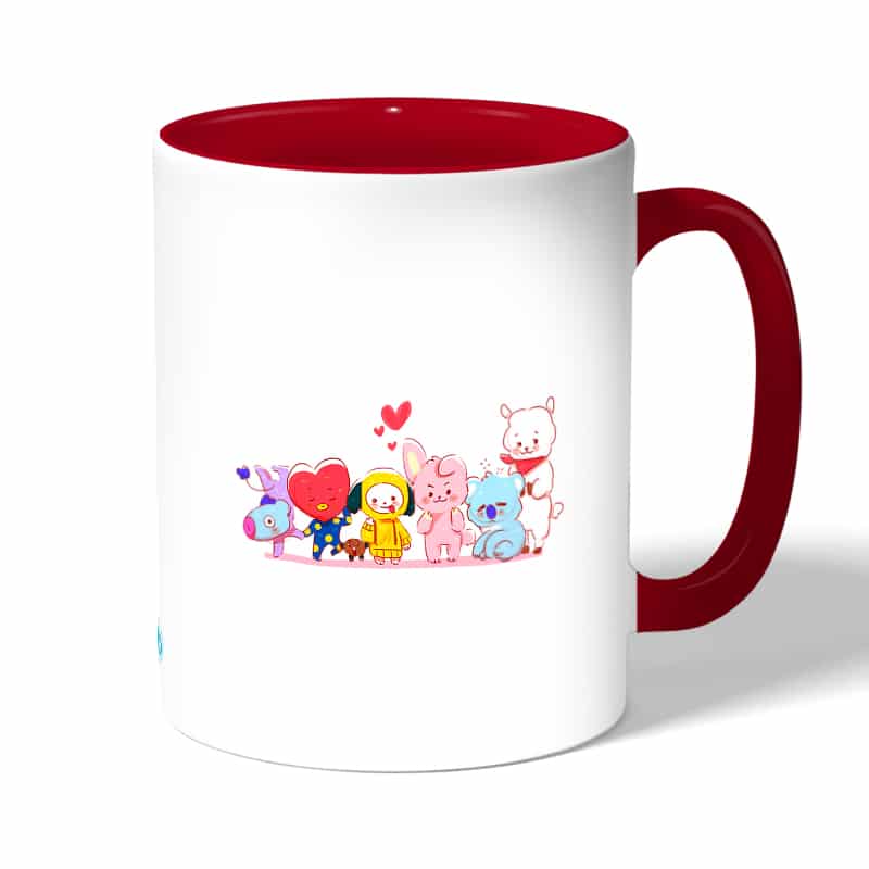 كوب قهوة بمقبض احمر بتصميم شخصيات BT21 المحبوبة كوب قهوة بمقبض احمر بتصميم شخصيات BT21 المحبوبة