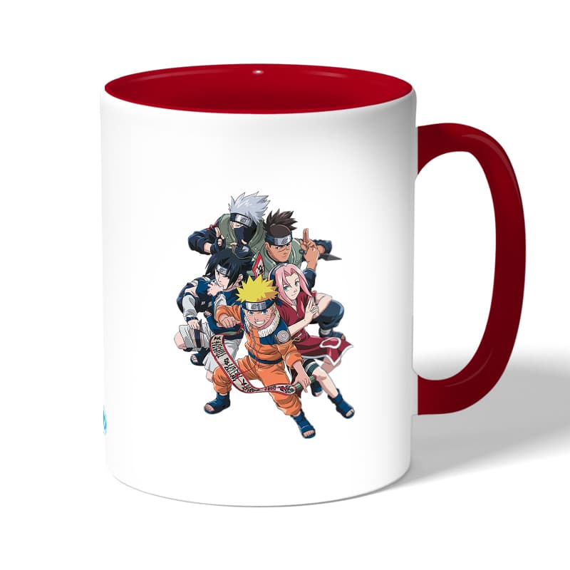 كوب قهوة بمقبض احمر بتصميم شخصيات ناروتو وهم صغار كوب قهوة بمقبض احمر بتصميم شخصيات ناروتو وهم صغار