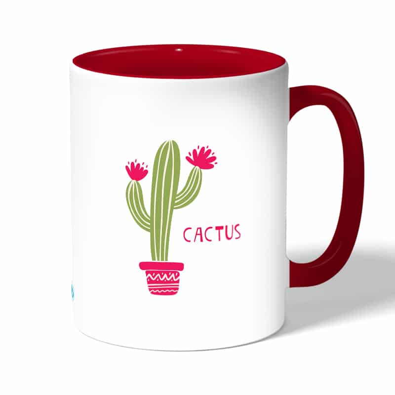 كوب قهوة بمقبض احمر بتصميم صبار رسم كوب قهوة بمقبض احمر بتصميم صبار رسم