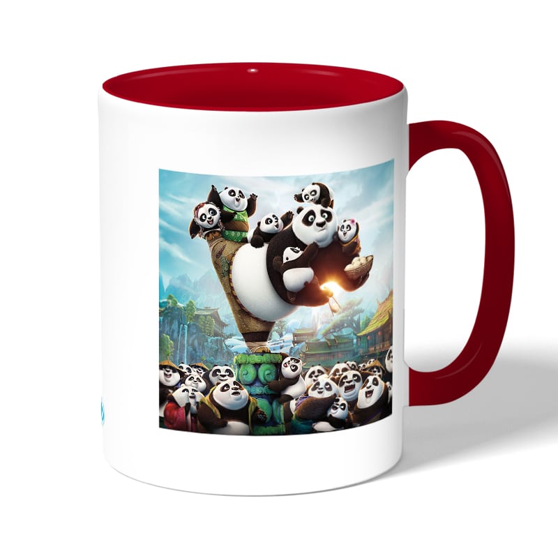 كوب قهوة بمقبض احمر بتصميم عائلة كونغ فو باندا كوب قهوة بمقبض احمر بتصميم عائلة كونغ فو باندا