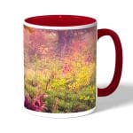 كوب قهوة بمقبض احمر بتصميم غابه ورود