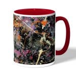 كوب قهوة بمقبض احمر بتصميم فن تجريدي