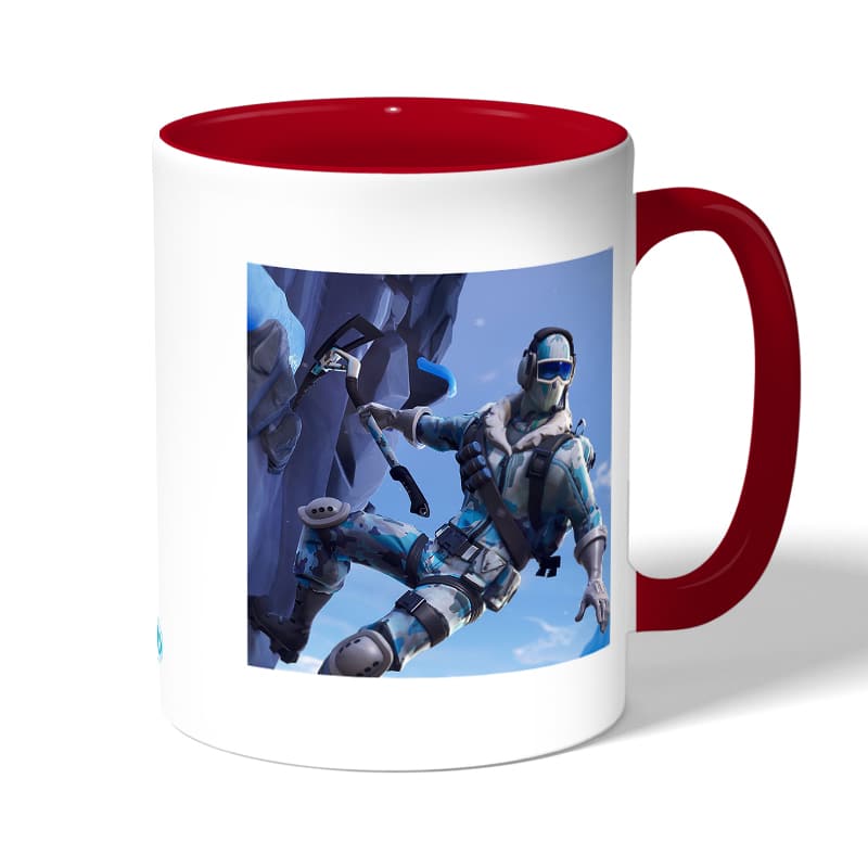 كوب قهوة بمقبض احمر بتصميم فورت نايت تسلق جبل جليدي كوب قهوة بمقبض احمر بتصميم فورت نايت تسلق جبل جليدي