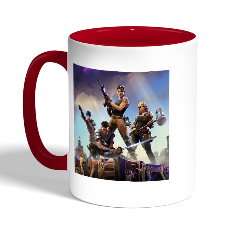 كوب-قهوة-بمقبض-احمر-بتصميم-قتال-الزومبي-فورت-نايت-2