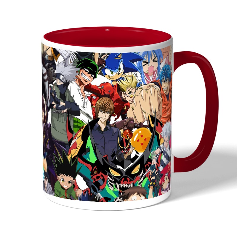 كوب قهوة بمقبض احمر بتصميم قتال كل الانميات كوب قهوة بمقبض احمر بتصميم قتال كل الانميات