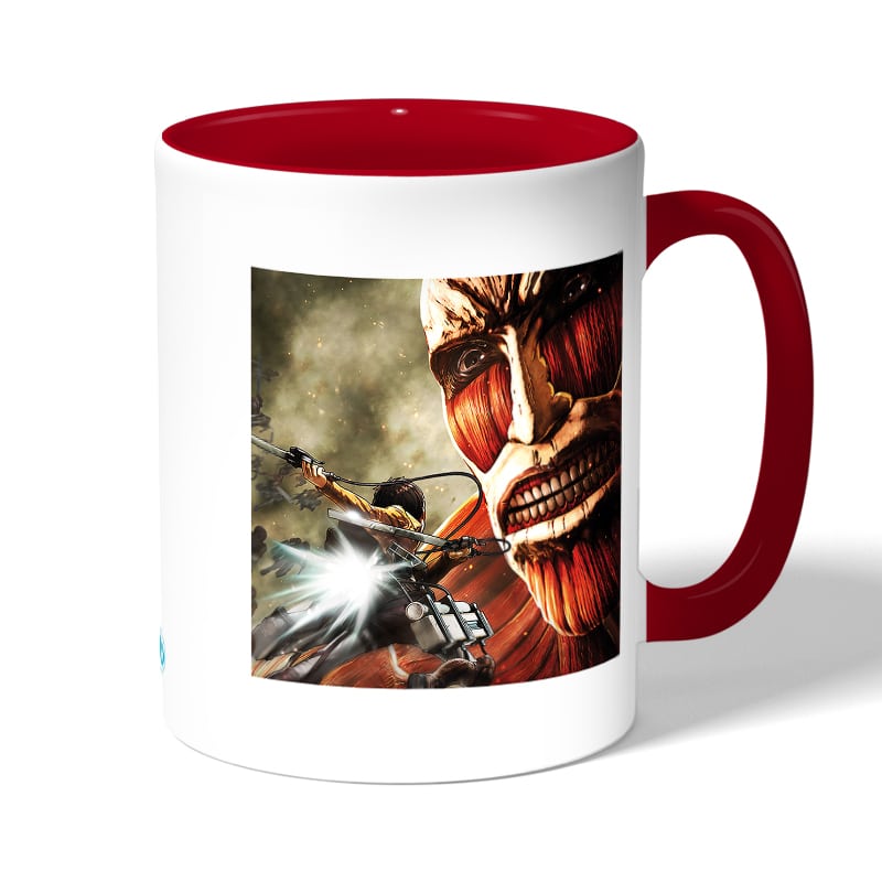 كوب قهوة بمقبض احمر بتصميم قتال مع عملاق هجوم العمالقة كوب قهوة بمقبض احمر بتصميم قتال مع عملاق هجوم العمالقة