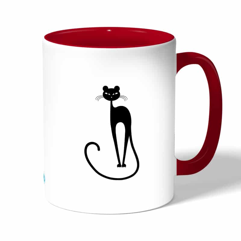 كوب قهوة بمقبض احمر بتصميم قطه انيقه كوب قهوة بمقبض احمر بتصميم قطه انيقه