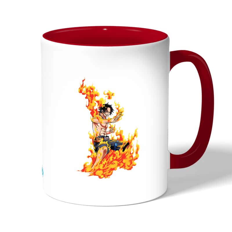 كوب قهوة بمقبض احمر بتصميم قوة إيس من ون بيس كوب قهوة بمقبض احمر بتصميم قوة إيس من ون بيس