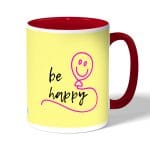 كوب قهوة بمقبض احمر بتصميم كن سعيد