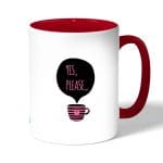 كوب قهوة بمقبض احمر بتصميم كوب بعباره