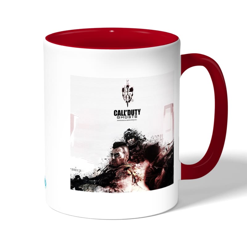 كوب قهوة بمقبض احمر بتصميم كول أوف ديوتي جوستس كوب قهوة بمقبض احمر بتصميم كول أوف ديوتي جوستس