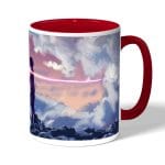 كوب قهوة بمقبض احمر بتصميم لحظه اللقاء انمي أسمك