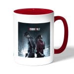 كوب قهوة بمقبض احمر بتصميم ليون وكلير رزدنت إيفل 2