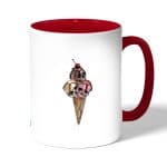 كوب قهوة بمقبض احمر بتصميم مثلجات الجماجم