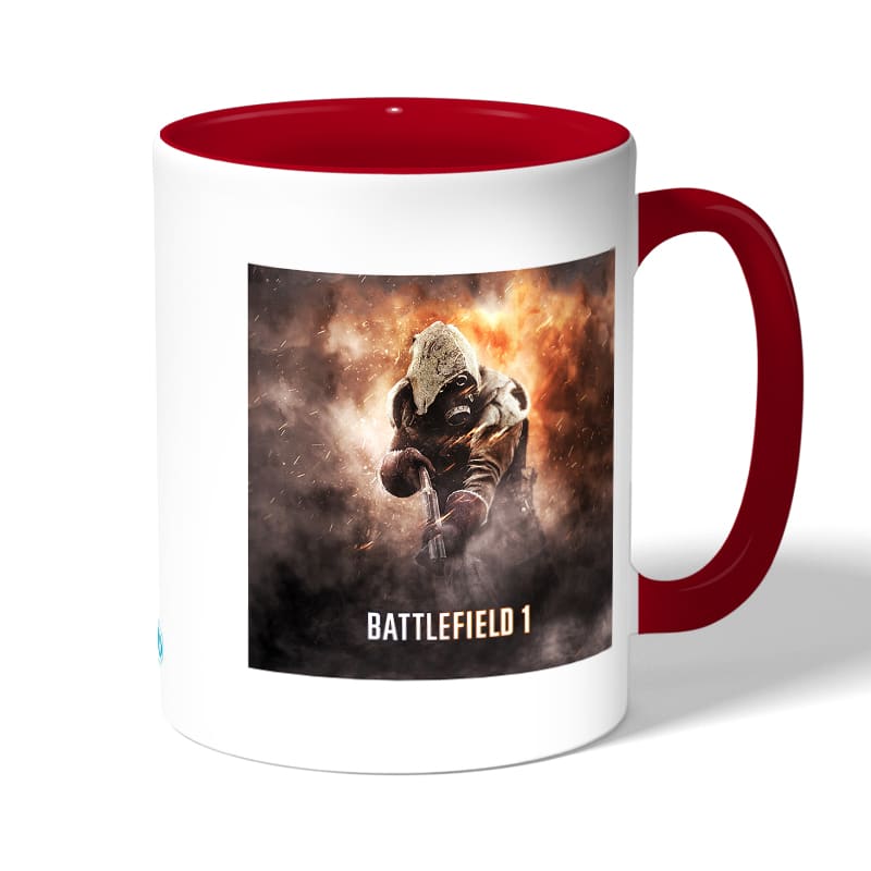 كوب قهوة بمقبض احمر بتصميم نداء الواجب باتلفيلد كوب قهوة بمقبض احمر بتصميم نداء الواجب باتلفيلد