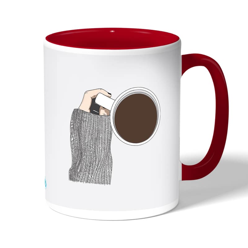 كوب قهوة بمقبض احمر بتصميم وقت القهوة كوب قهوة بمقبض احمر بتصميم وقت القهوة
