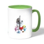 كوب قهوة بمقبض اخضر بتصميم آرمي بتس شخصيات BT21