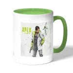 كوب قهوة بمقبض اخضر بتصميم أبيكس ليجندز كريبتو