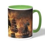 كوب قهوة بمقبض اخضر بتصميم أساسنز كريد بلاك فلاغ