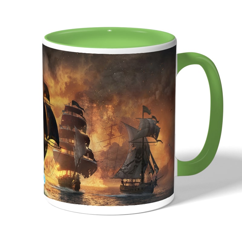 كوب قهوة بمقبض اخضر بتصميم أساسنز كريد بلاك فلاغ كوب قهوة بمقبض اخضر بتصميم أساسنز كريد بلاك فلاغ