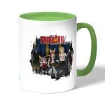 كوب قهوة بمقبض اخضر بتصميم أعضاء فيري تيل