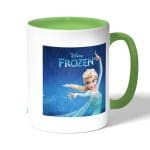 كوب قهوة بمقبض اخضر بتصميم إلسا ملكة آريندل فروزن