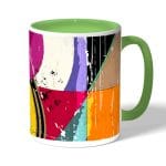 كوب قهوة بمقبض اخضر بتصميم اشكال هندسيه