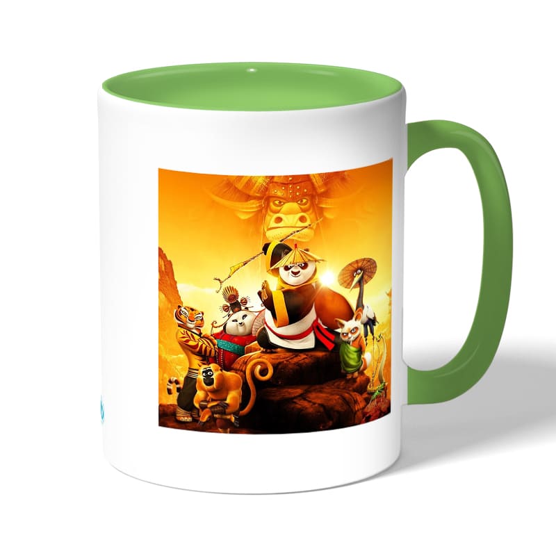 كوب قهوة بمقبض اخضر بتصميم اصدقاء كونغ فو باندا كوب قهوة بمقبض اخضر بتصميم اصدقاء كونغ فو باندا
