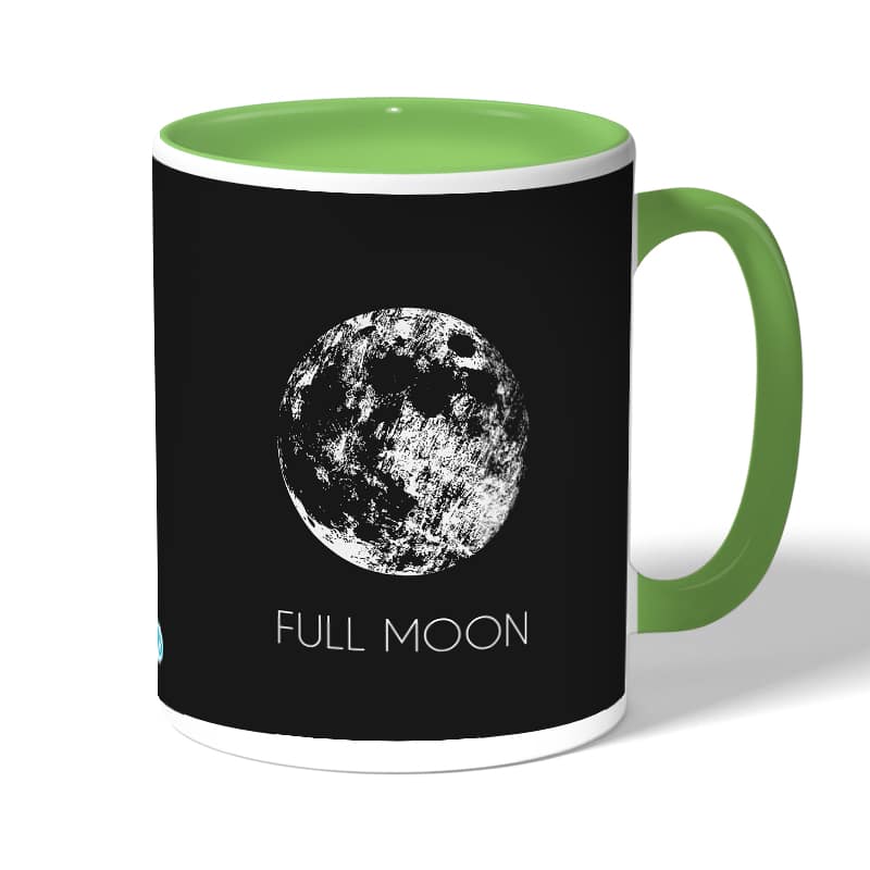 كوب قهوة بمقبض اخضر بتصميم اكتمال القمر كوب قهوة بمقبض اخضر بتصميم اكتمال القمر