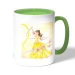 كوب قهوة بمقبض اخضر بتصميم الاميرة بيلا فيلم الجميلة والوحش