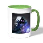 كوب قهوة بمقبض اخضر بتصميم المخيف رافين فورتنايت