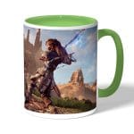 كوب قهوة بمقبض اخضر بتصميم المقاتلة إلوي هورايزن زيرو داون