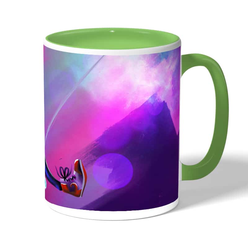 كوب قهوة بمقبض اخضر بتصميم بيتر بوركر سبايدر مان كوب قهوة بمقبض اخضر بتصميم بيتر بوركر سبايدر مان